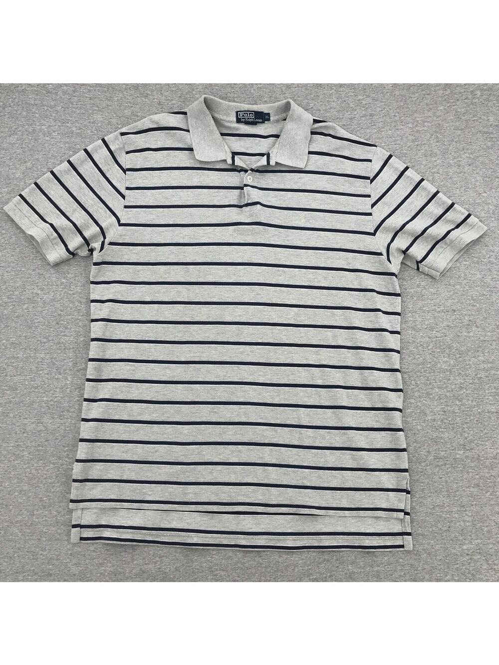 Ralph Lauren Polo Shirt Mens Extra Large Gray Blue Stripe Short Sleeve Collared